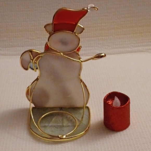 4/$40 Stained Glass Snowman Tea Light Holder (in Box) - Picture 3 of 6